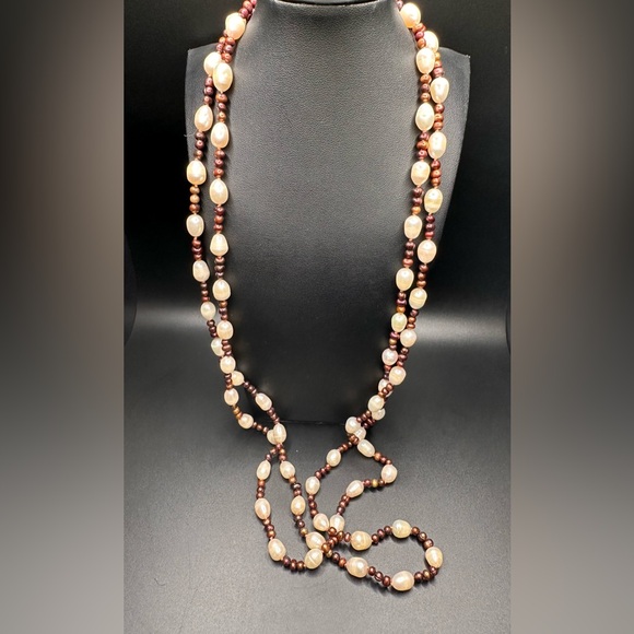 Hand Crafted Jewelry - Vintage Hand Knotted Freshwater Baroque Potato Pearl Necklace 64” Rope Length